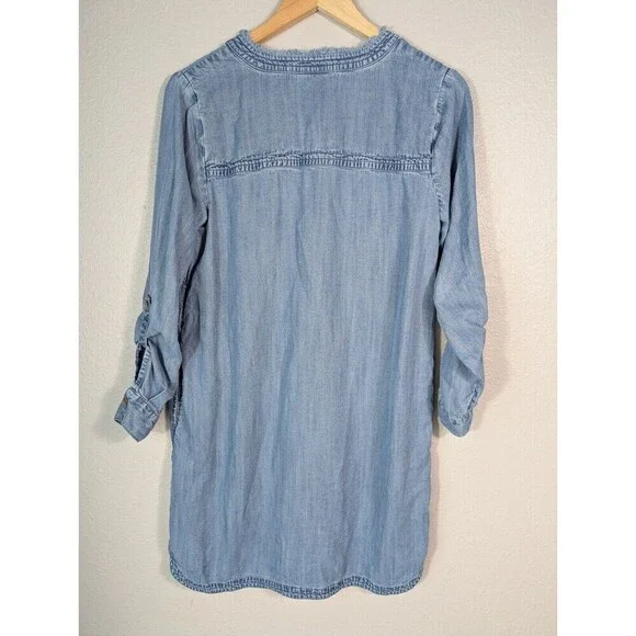 J. Jill Sz XS petite Blue Button Up Denim Shirt Dress Long Sleeve Chambray N97 - Picture 2 of 9
